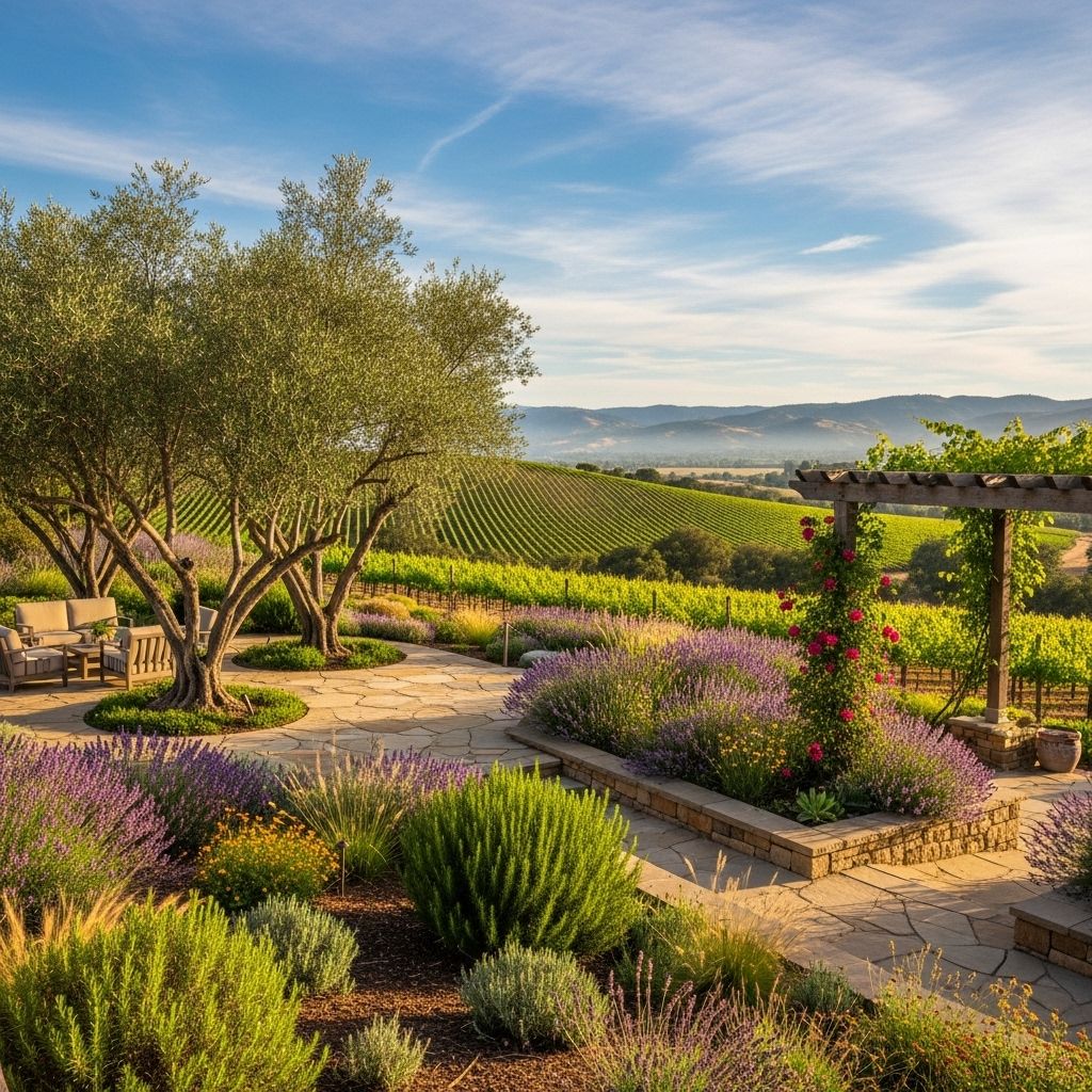 Integrating indoor living areas and drought-friendly greenery yields a calm garden.