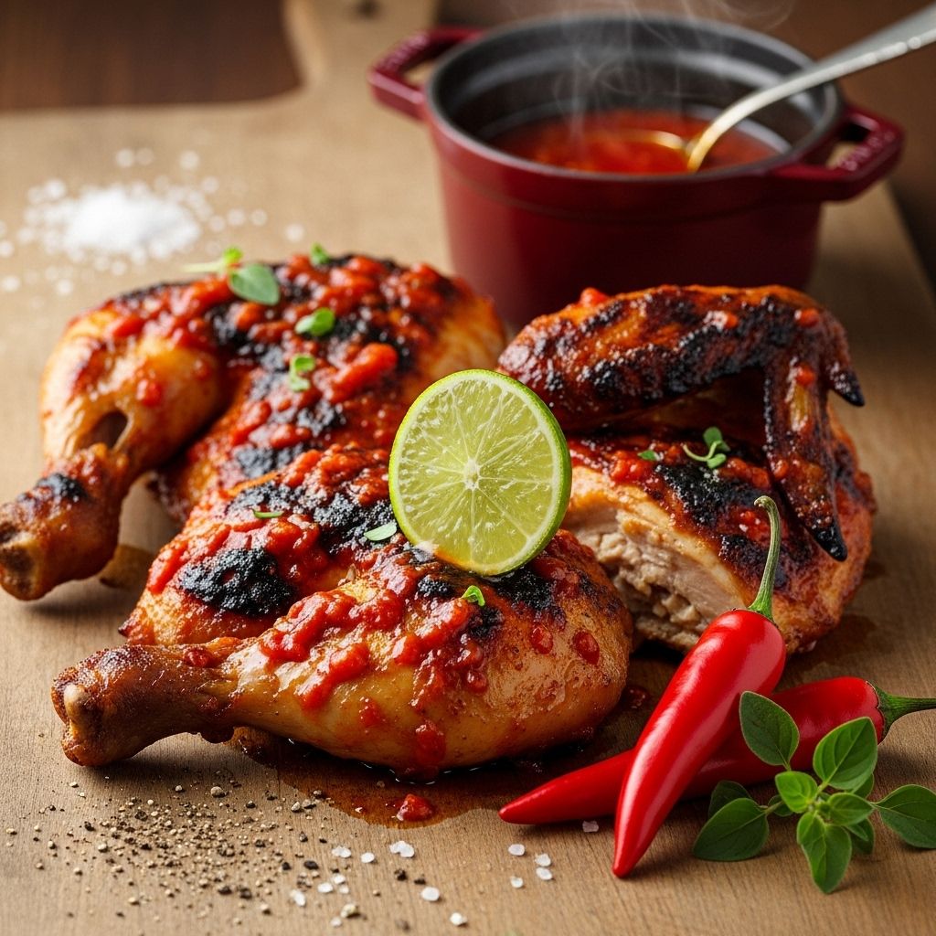 Bring home the bold flavors of Africa with this mouthwatering, homemade Peri Peri Chicken marinated in a vibrant chili sauce.