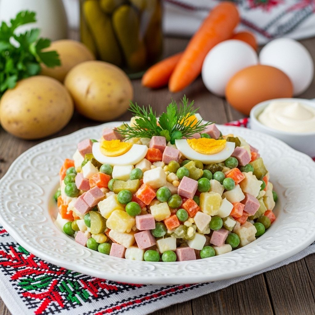 Dive into the origins, preparation, and celebration of Russian Salad Olivye—a creamy, tangy, and beloved classic across generations.