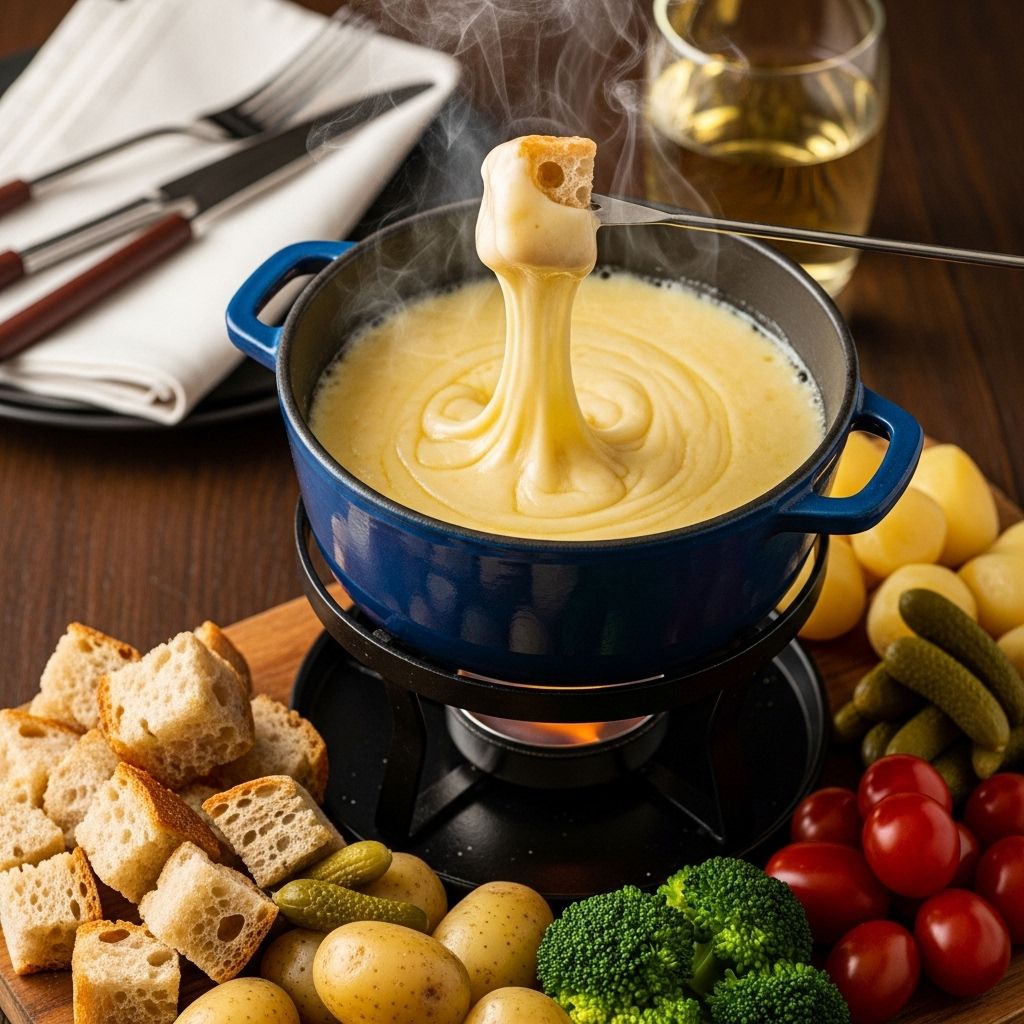 Discover the rich tradition of Swiss cheese fondue with this simple yet elegant recipe