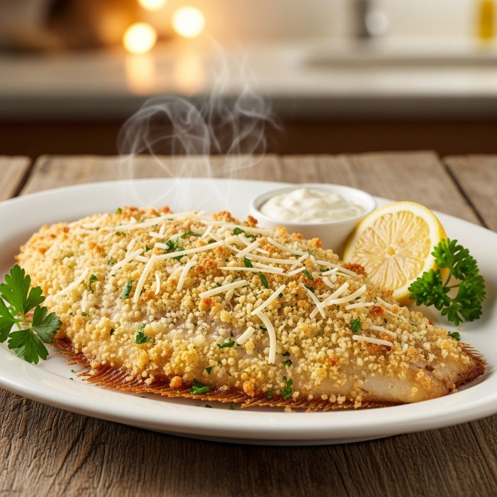 Crunchy panko and Parmesan coat flounder fillets for an effortless, flavorful meal.