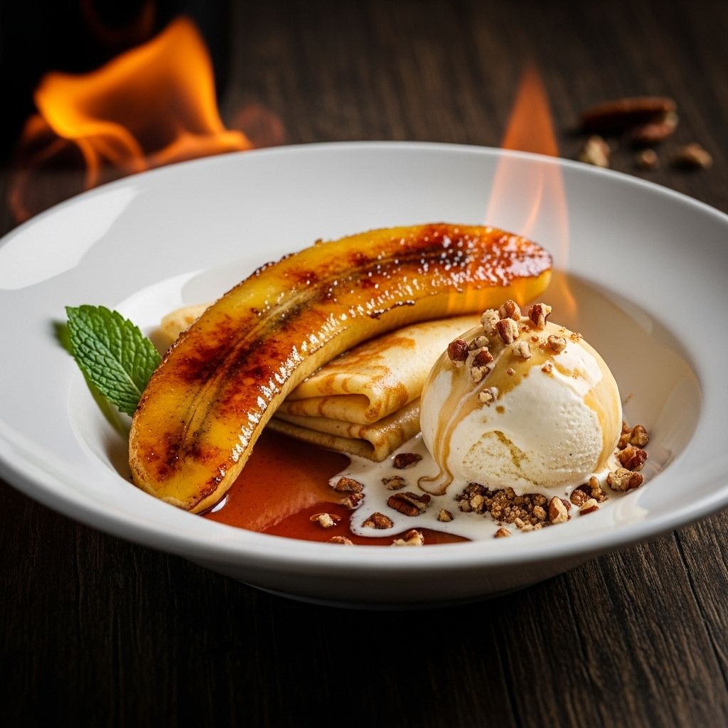An elevated take blending sweet bananas with a warm rum sauce for home indulgence.