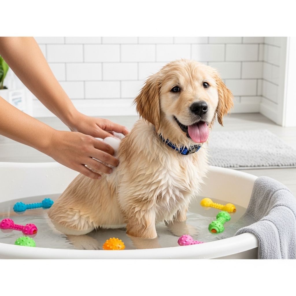 A calm, gentle routine keeps young dogs comfortable and healthy during every wash.