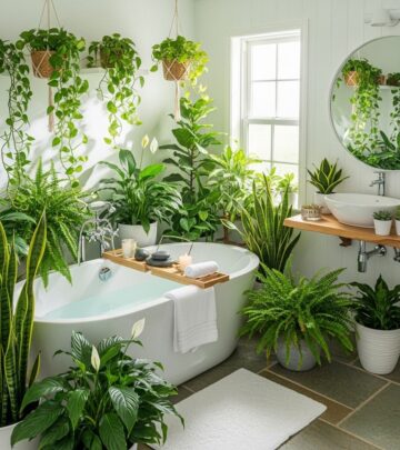 Humidity-loving foliage thrives in steamy corners to bring serenity into daily rituals.