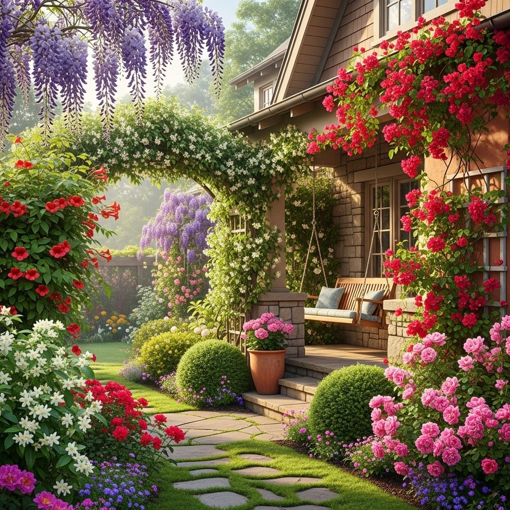Climbing plants deliver effortless coverage and vibrant blooms to any outdoor structure.