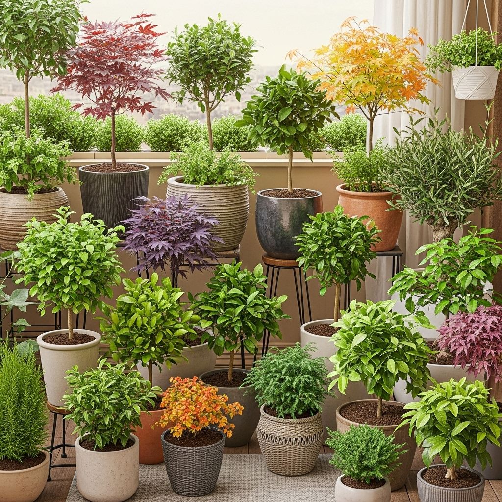 Transform your balcony or patio with vibrant compact trees that freshen corners.