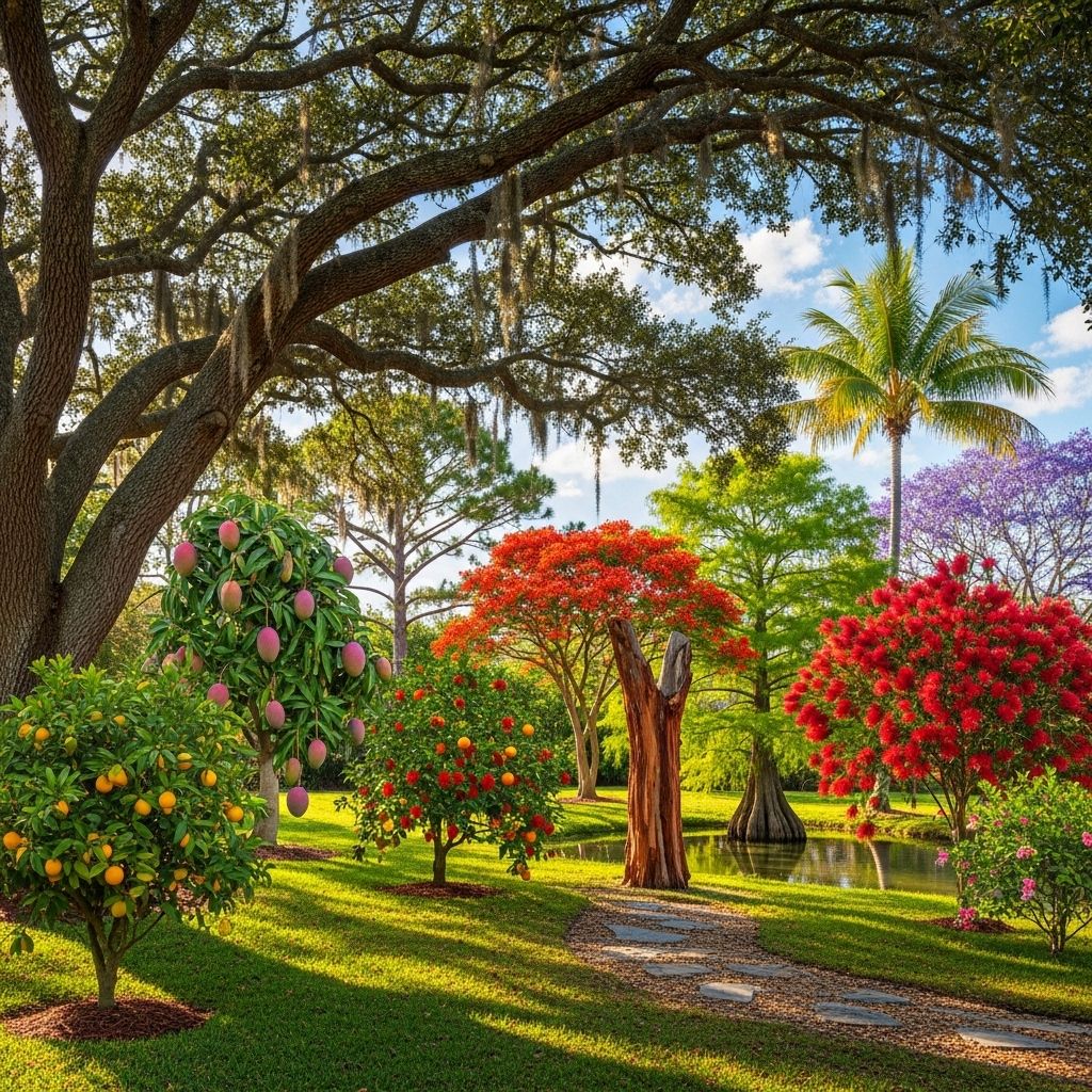 Discover trees that thrive in coastal winds and humid summers across sun-drenched gardens.