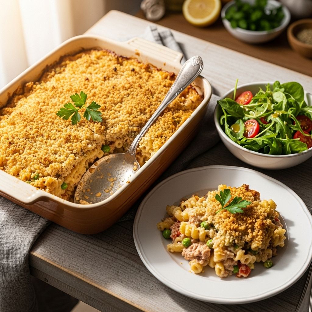 A classic comfort food favorite, this tuna casserole is creamy, cheesy, and packed with savory flavor for the perfect family dinner.