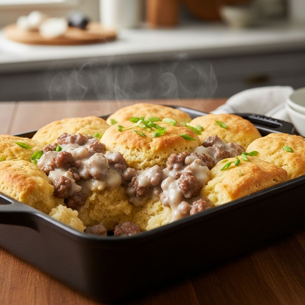 Savor the flaky dough, spiced sausage, and melted cheese in a hearty morning bake.