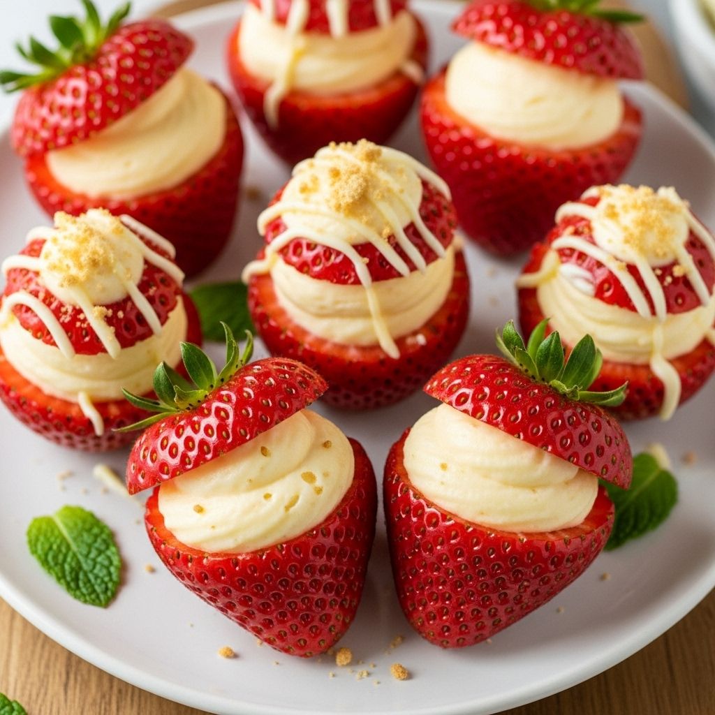 Cheesecake-Stuffed Strawberries Recipe With 5 Ingredients Fresh strawberries, creamy cheesecake filling, and a graham cracker crunch—this easy stuffed treat is a guaranteed party hit.