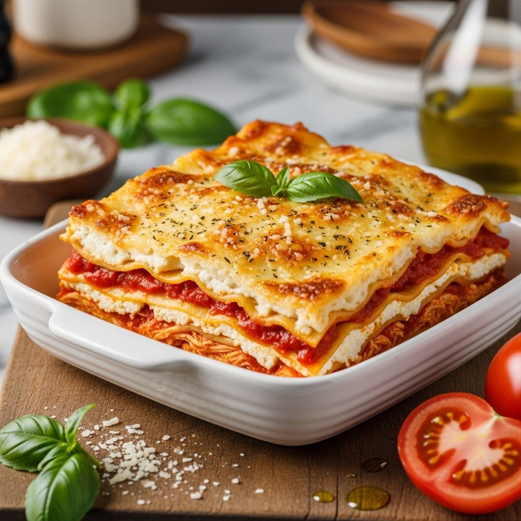 Enjoy layers of crispy chicken, rich tomato sauce, and gooey cheese with this crowd-pleasing Chicken Parmesan Lasagna recipe.