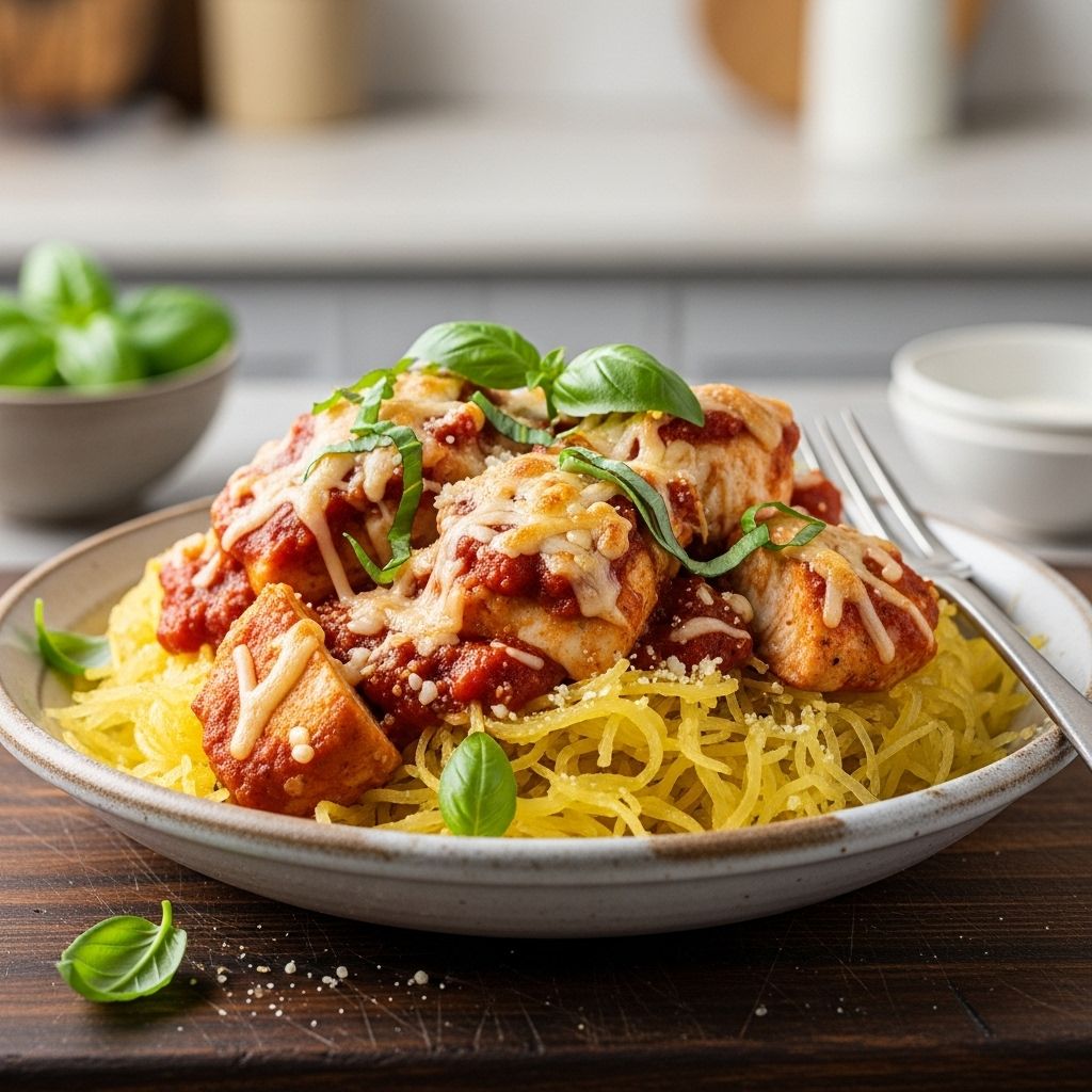Experience classic Italian comfort with a healthy, low-carb twist in this vibrant Chicken Parmesan Spaghetti Squash recipe.