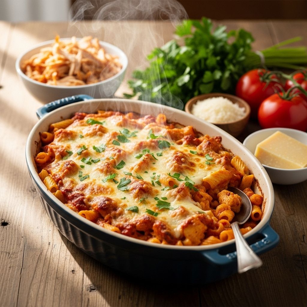 Chicken Pasta Casserole: Easy Make-Ahead Family-Friendly Dinner A hearty, family-friendly casserole packed with chicken, pasta, and colorful veggies, perfect for busy nights or cozy gatherings.