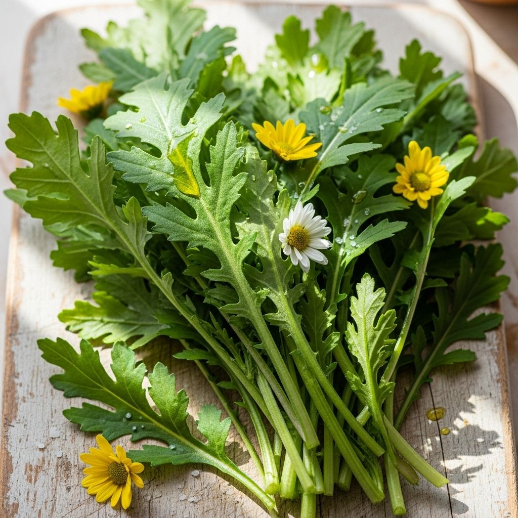 Their floral fragrance and subtle bitterness brighten soups, salads, and stir-fries.