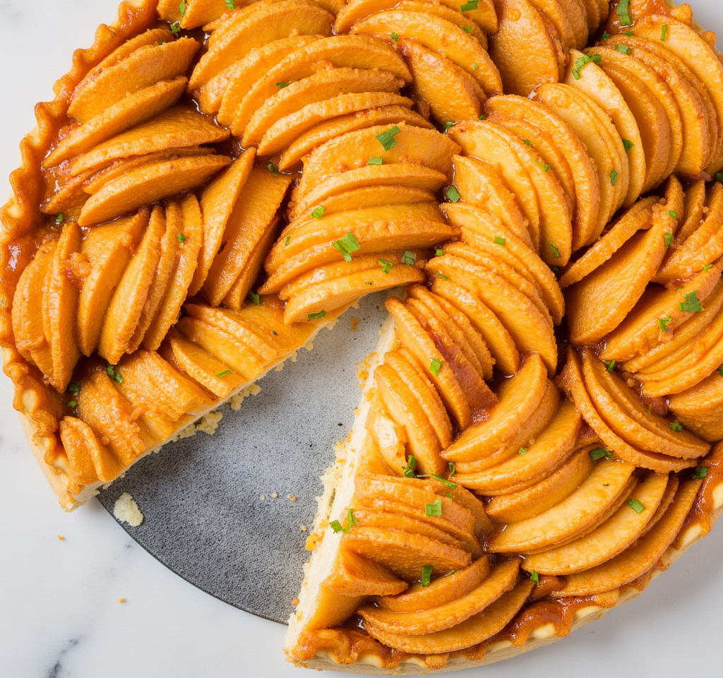 Flaky, buttery crust meets a glossy, caramel-kissed sheen that elevates dessert spreads.
