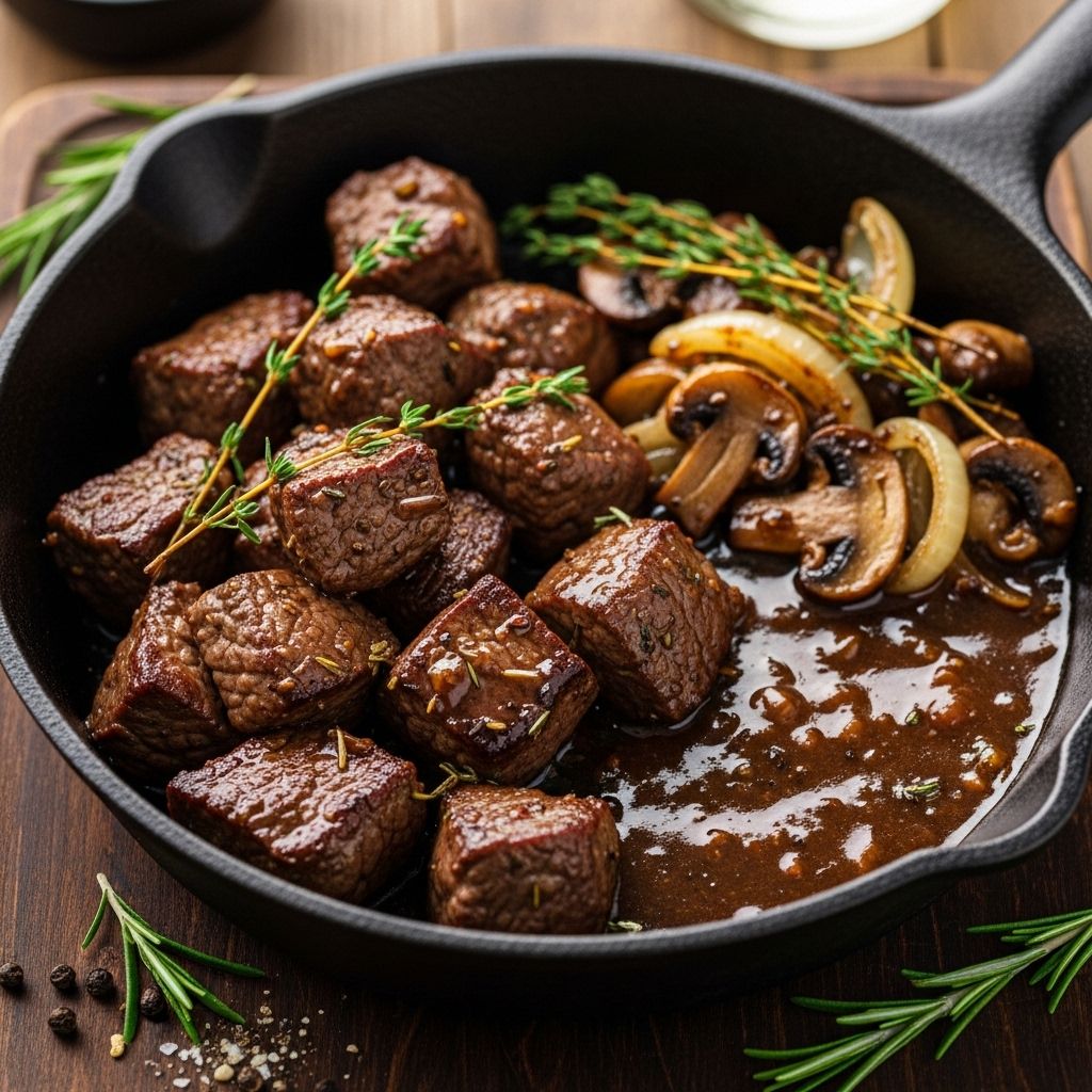 Tender beef tips simmered in savory sauces, perfect for cozy dinners and simple family gatherings.