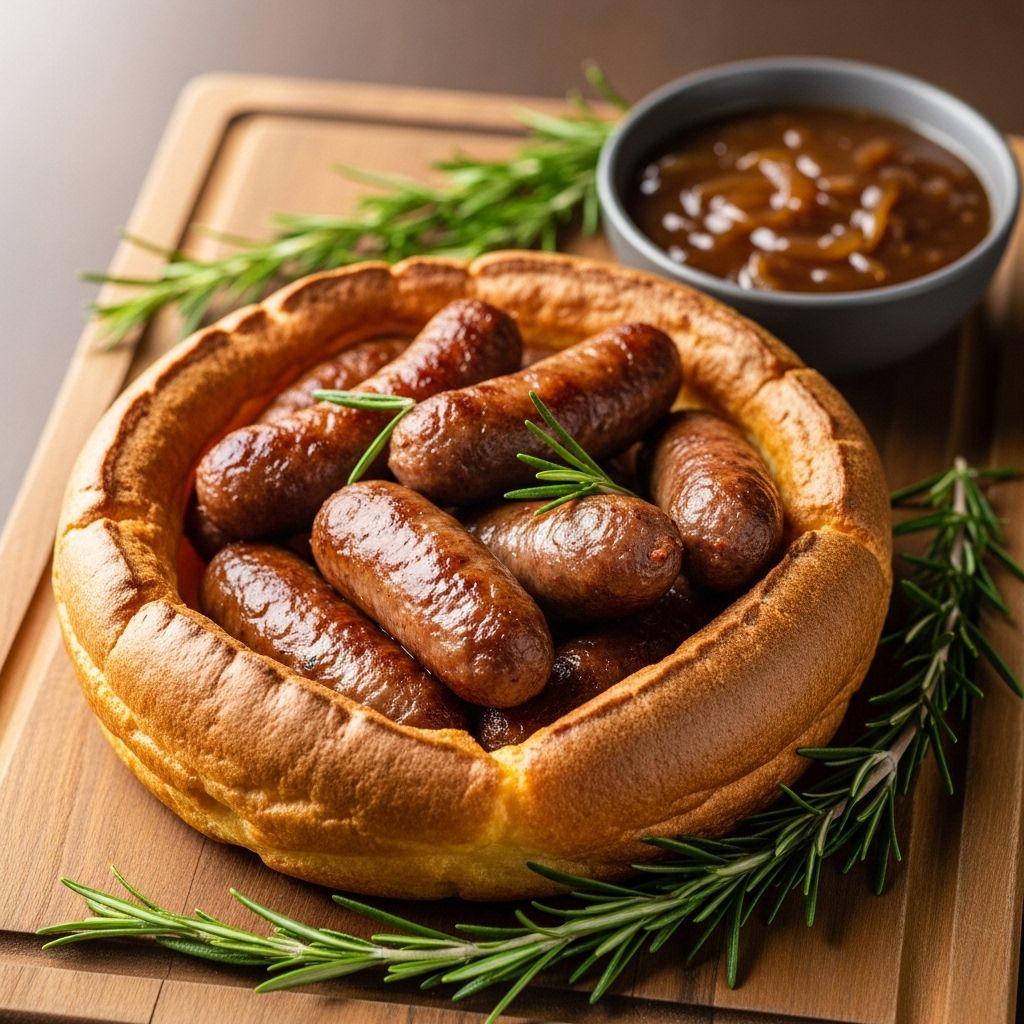 Discover how to make perfect Toad in the Hole with crispy Yorkshire pudding, juicy sausages, and rich onion gravy.