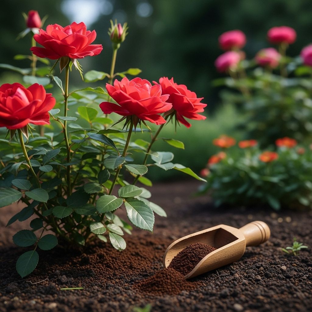 Properly applied spent grounds enrich rose beds for healthier soil and vibrant blooms.