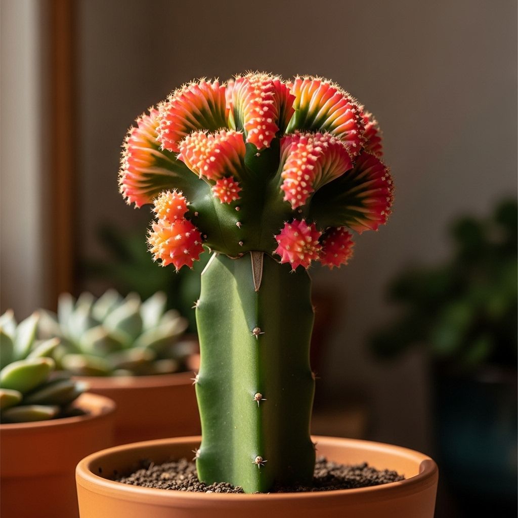This sculptural plant thrives on minimal watering and adds bold, crested flair indoors.