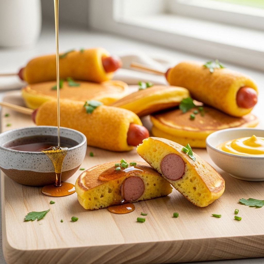 Transform your ordinary breakfast into a fun state fair-inspired meal with these delicious corn dog pancakes