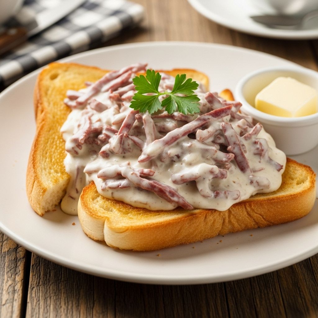 Creamed Chipped Beef Recipe: A Nostalgic Comfort Breakfast Experience the warmth and comfort of a timeless breakfast favorite—creamed chipped beef on toast, beloved by generations for its flavor and simplicity.