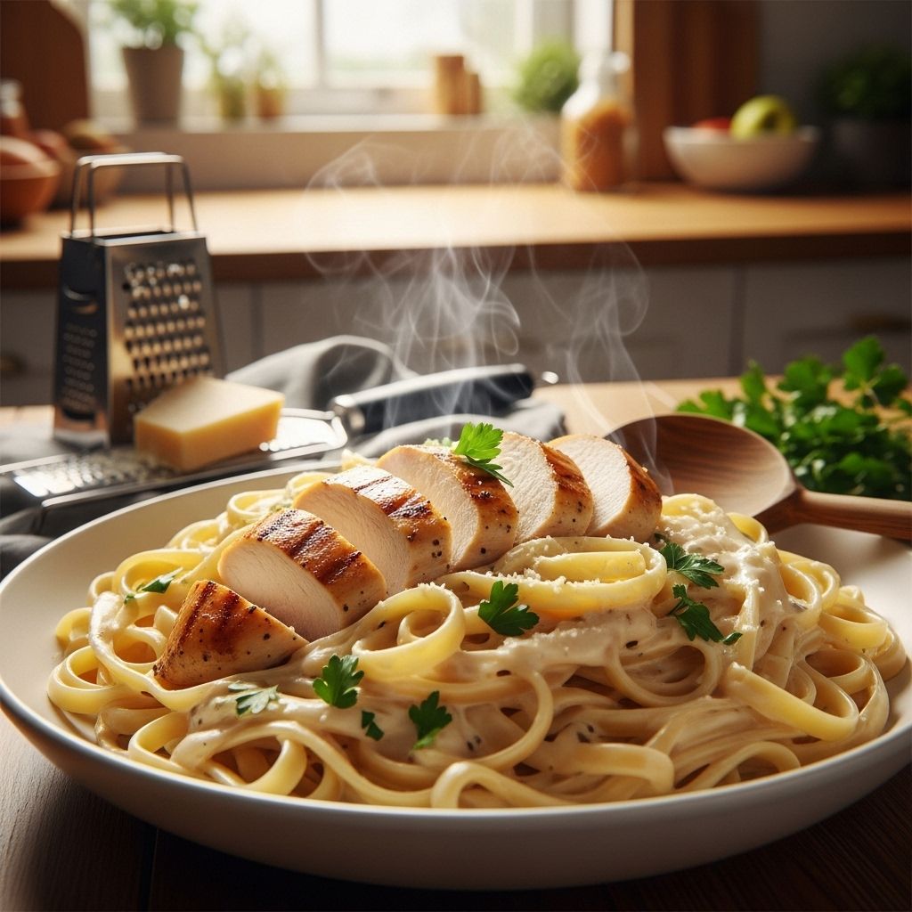 Creamy Chicken Alfredo Recipe: 12 Servings Of Velvety Pasta A rich, indulgent pasta dish that combines tender chicken, al dente spaghetti, and decadent Alfredo sauce for the perfect family meal