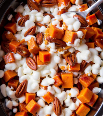 Hands-off slow cooker magic delivers fluffy marshmallows and crunchy pecans in each bite.