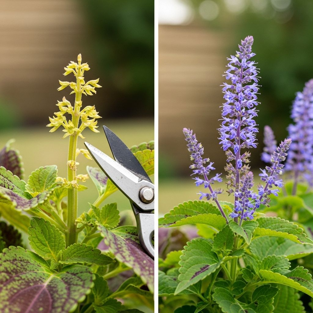 Pruning stimulates dense foliage while blossoms produce seeds and attract pollinators.