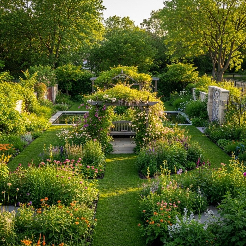 Antique urns and handcrafted planters blend history with artistry in outdoor spaces.