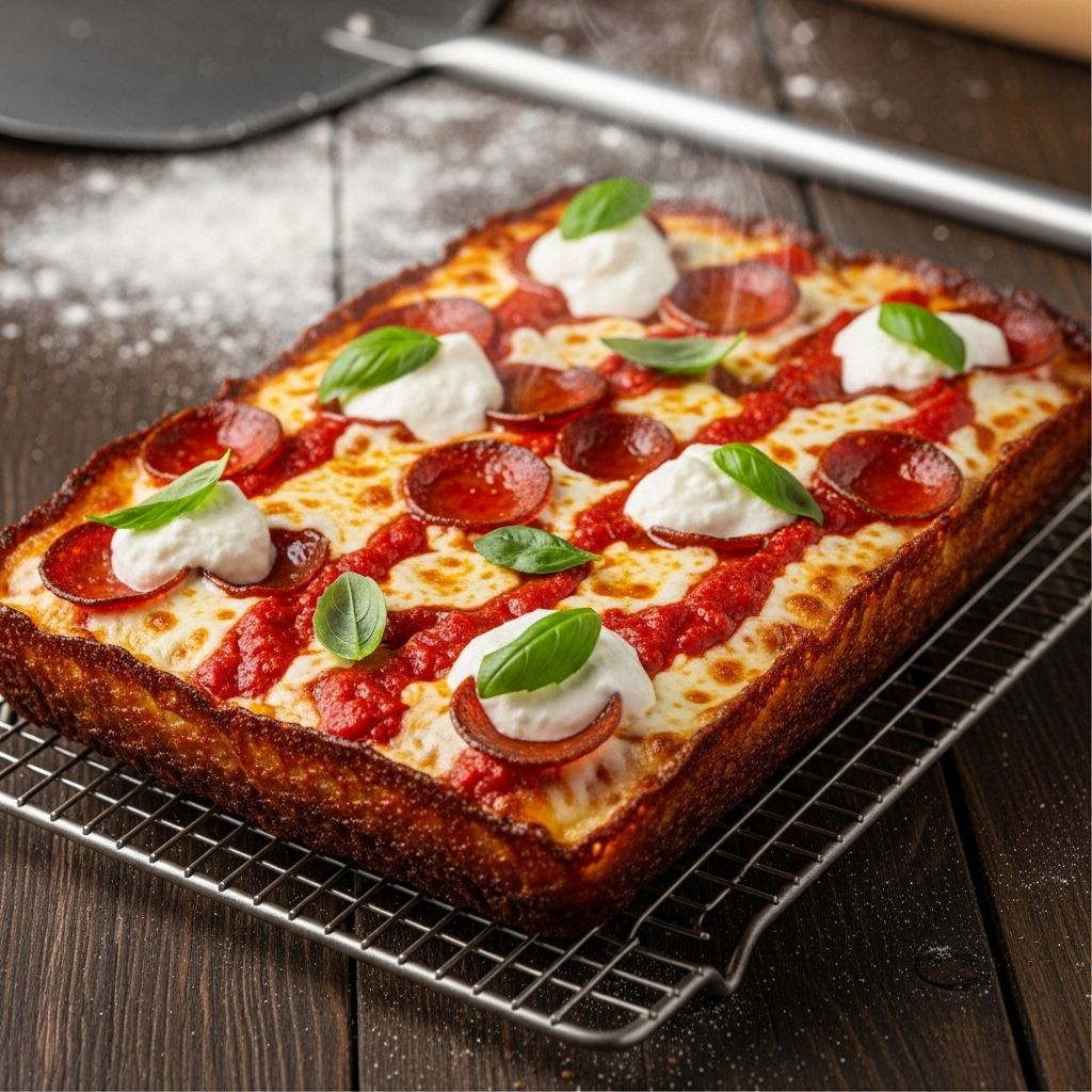 Learn to shape and bake dough for airy, golden squares with Detroit’s famed savory crust.