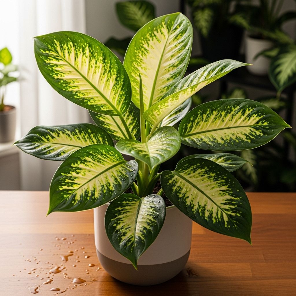 Striking leaves and purified air are possible with proper light, humidity, and watering.