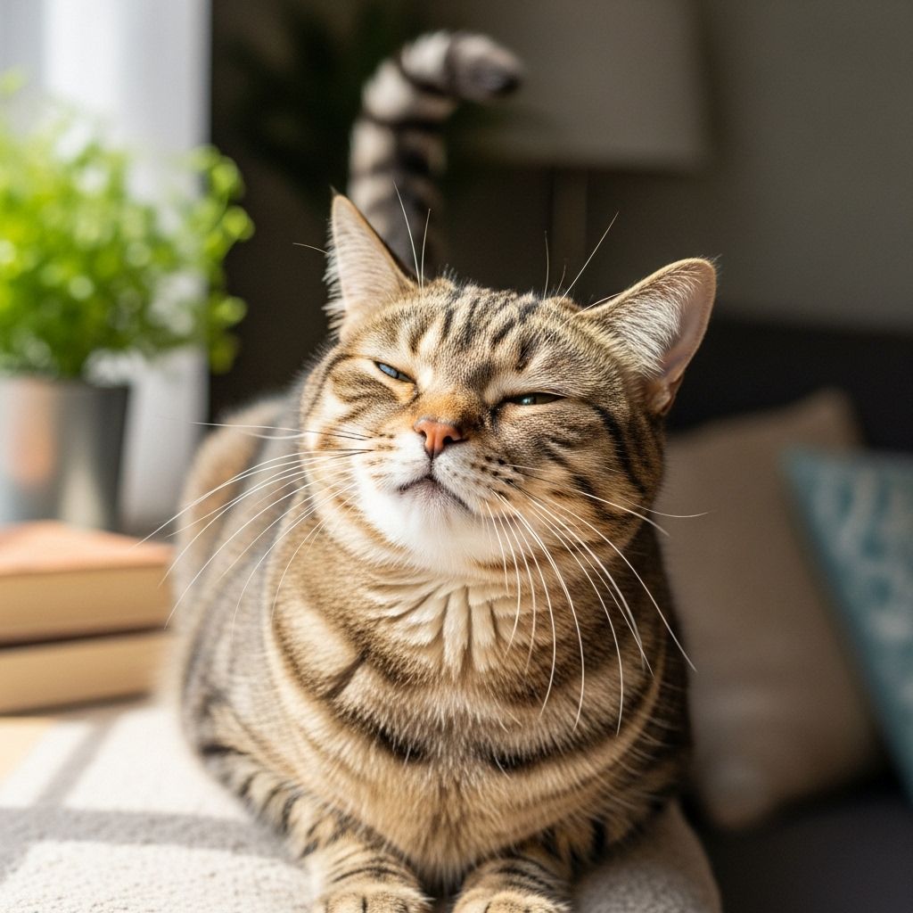 Slow blinks, purrs, and gentle head bunts speak volumes about a cat’s inner contentment.