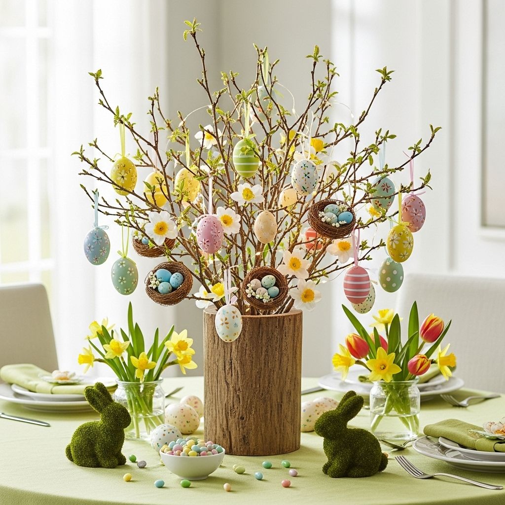 Celebrate spring's arrival with a handcrafted Easter tree, adorned with blooming branches and cherished eggs, symbolizing renewal and family memories.