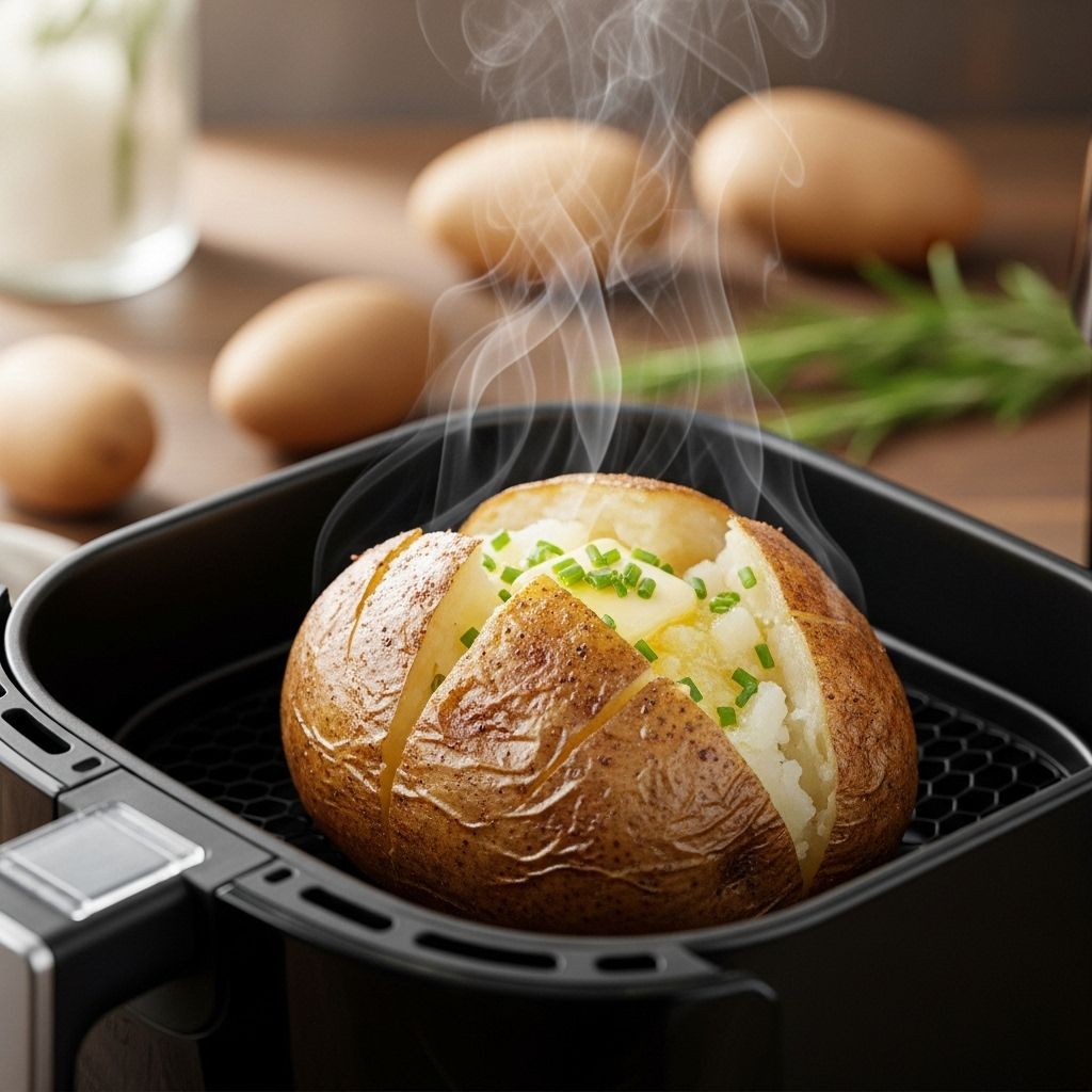 Air Fryer Baked Potatoes: 6 Easy Steps For Perfectly Crispy Skin Discover the secret to perfectly crisp and fluffy baked potatoes using your air fryer, complemented with expert tips, topping ideas, and FAQs.