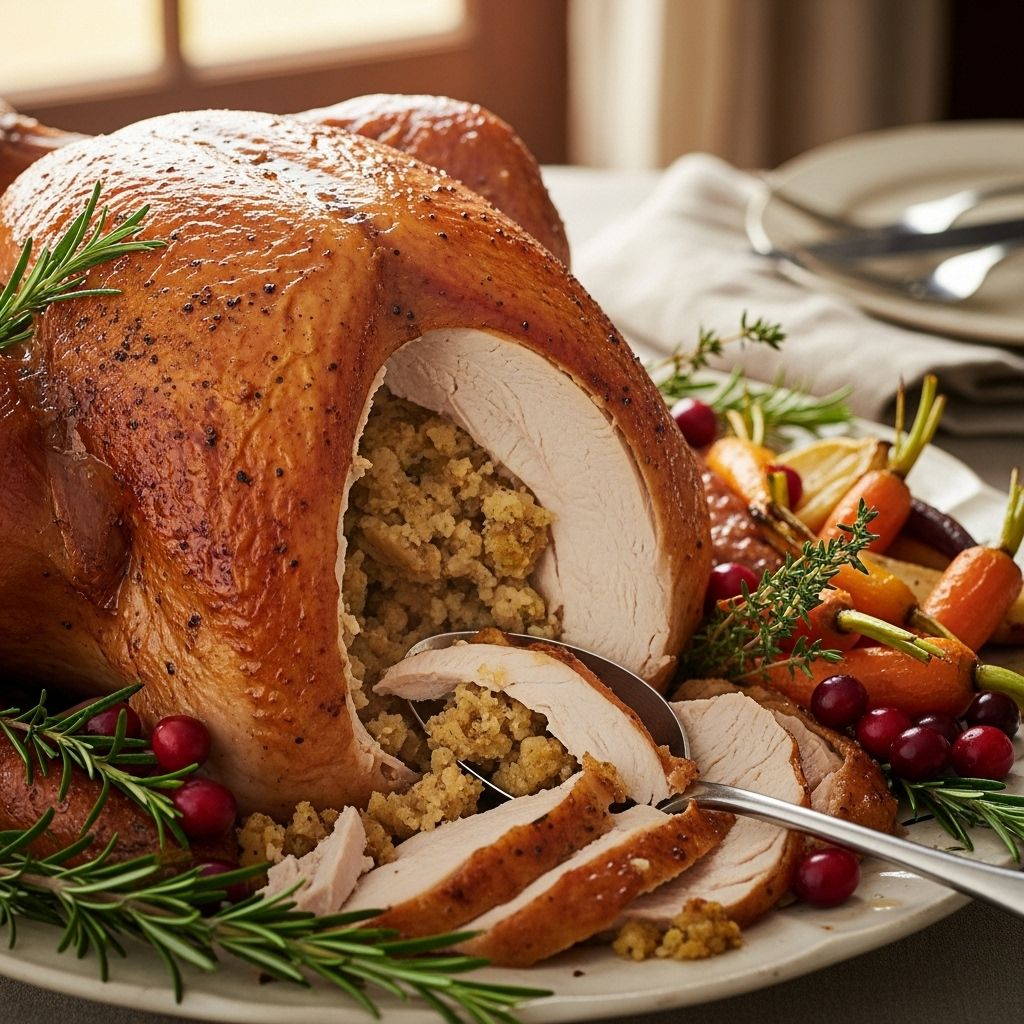 Master a classic roasted turkey with simple stuffing—perfect for first-time holiday cooks and family feasts.
