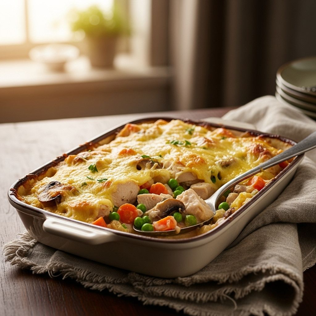 Savor the warmth of a creamy, classic chicken casserole—simple ingredients, big flavor, and pure comfort in every serving.