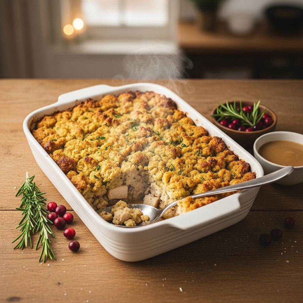 A delicious one-dish meal combining tender chicken, creamy sauce, and savory stuffing in every bite