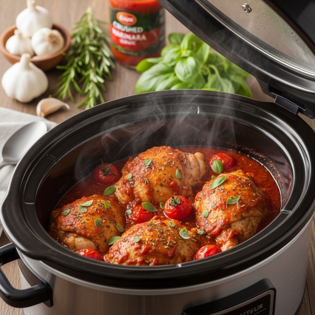 Enjoy a simple and delicious Italian chicken dinner with just three ingredients and your crockpot.