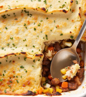 Savor a rich blend of seasoned meat and veggies beneath a creamy potato crust.
