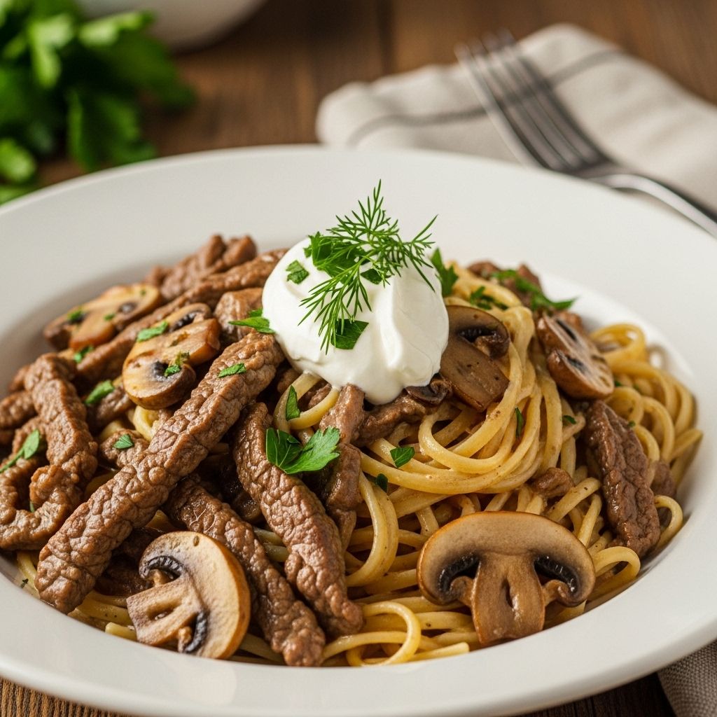 Delicious homemade stroganoff ready in just 20 minutes with only six ingredients