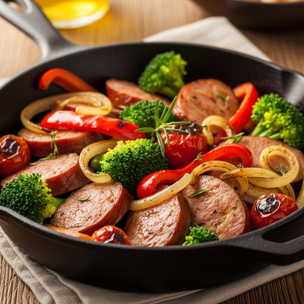 Discover how to make a savory smoked sausage skillet packed with veggies and cheesy rice—all in one pan for hassle-free weeknight dinners.
