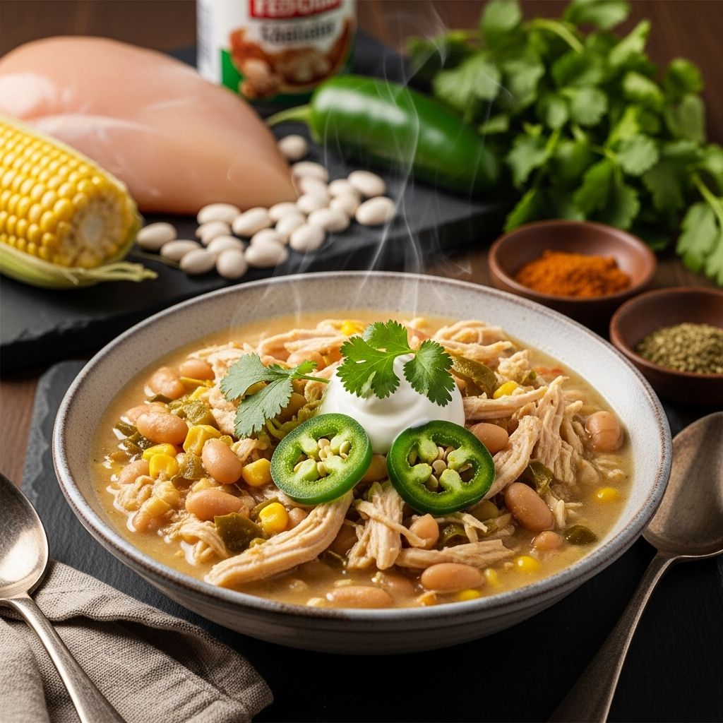 Savor a warm, hearty bowl packed with tender chicken, beans, and zesty green chiles—perfect for family dinners or chilly nights.