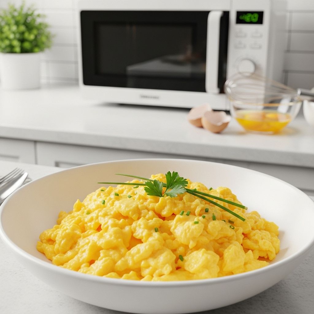 Master fluffy scrambled eggs in the microwave — speedy, simple, and perfect for busy mornings.