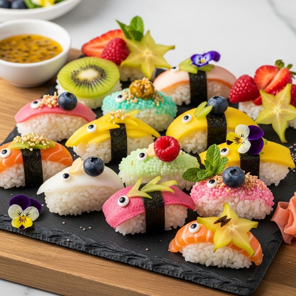 Fruit Sushi Recipe: 4 Vibrant Vegan Dessert Ideas Transform ordinary fruits into beautiful sushi-inspired treats perfect for parties and healthy snacking