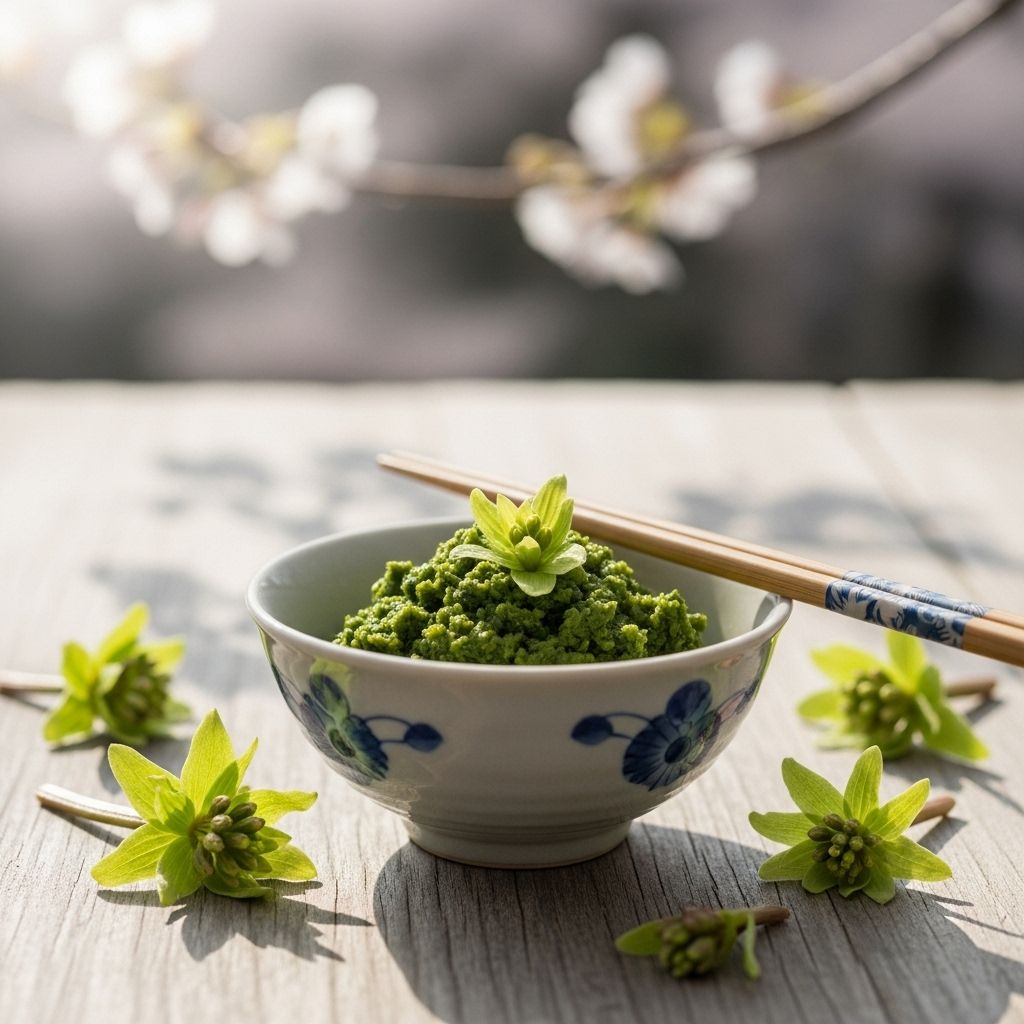 A seasonal ritual blending aromatic butterbur paste with savory umami and sweet mirin.