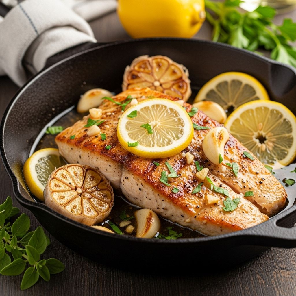 A zesty one-pan fish dinner with flaky, buttery fillets and crisp-tender vegetables.