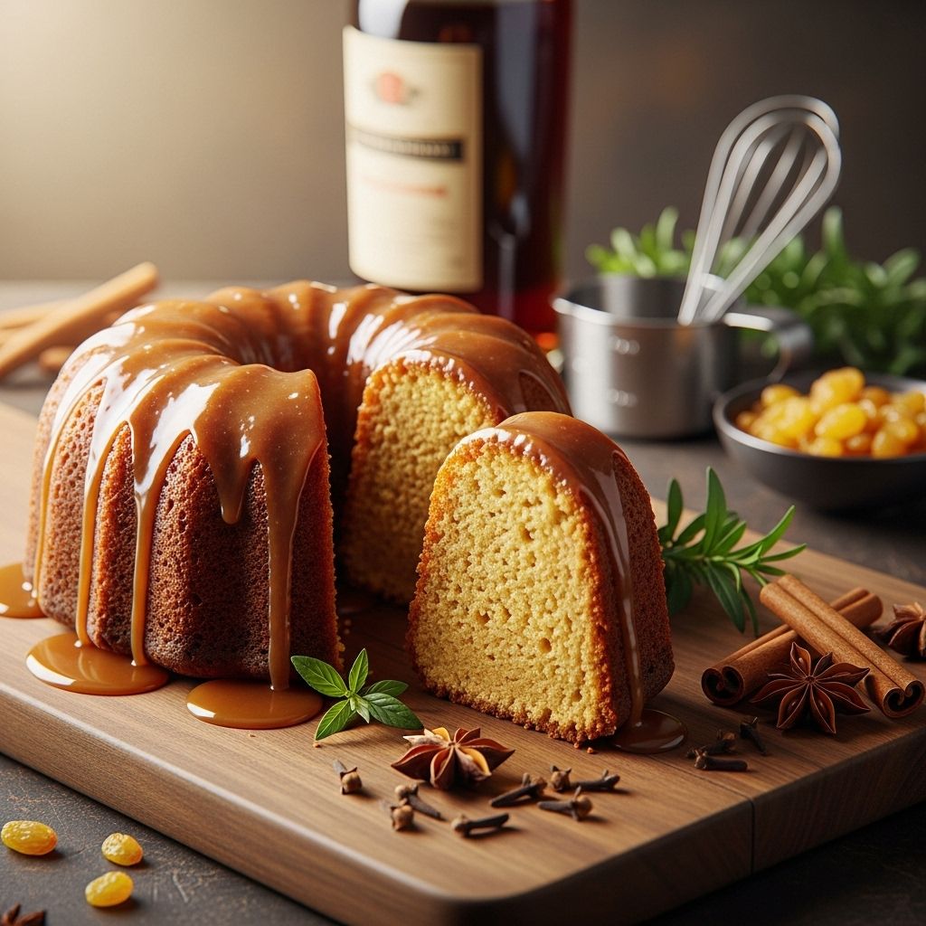Indulge in a rich, buttery golden rum cake layered with crunchy walnuts and drenched in a warm, aromatic butter-rum glaze for the ultimate festive treat.