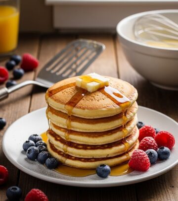 Fluffy morning stacks crafted with love, bringing warmth and joy to every bite.