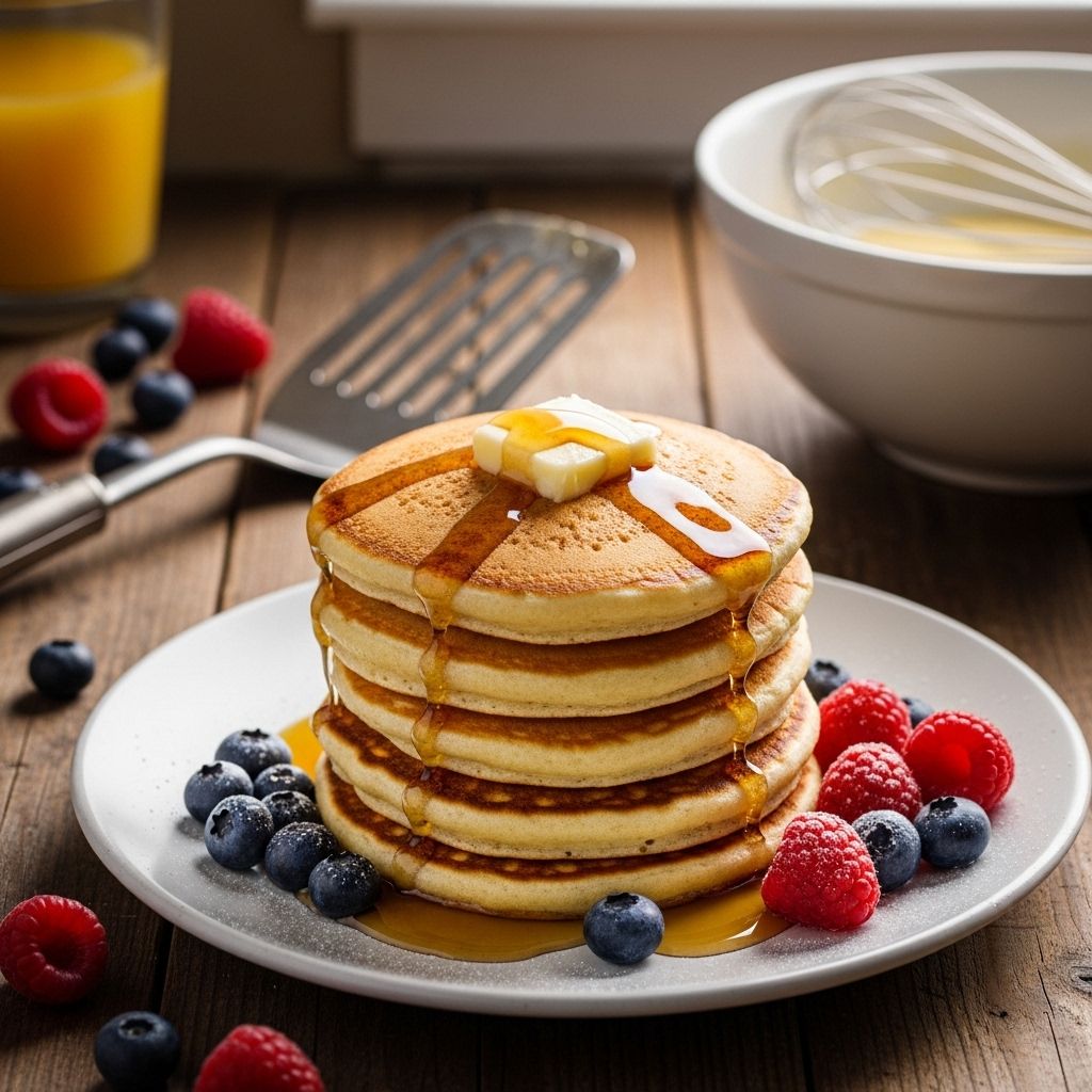 Fluffy morning stacks crafted with love, bringing warmth and joy to every bite.