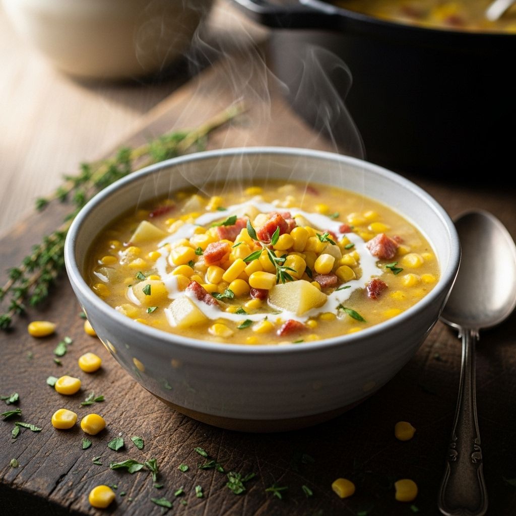 A heartwarming bacon-infused corn chowder that brings nostalgic flavors to your family table
